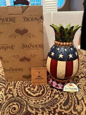 Jim Shore Patriotic Pineapple Welcome Decor Accent in Red, White & Blue